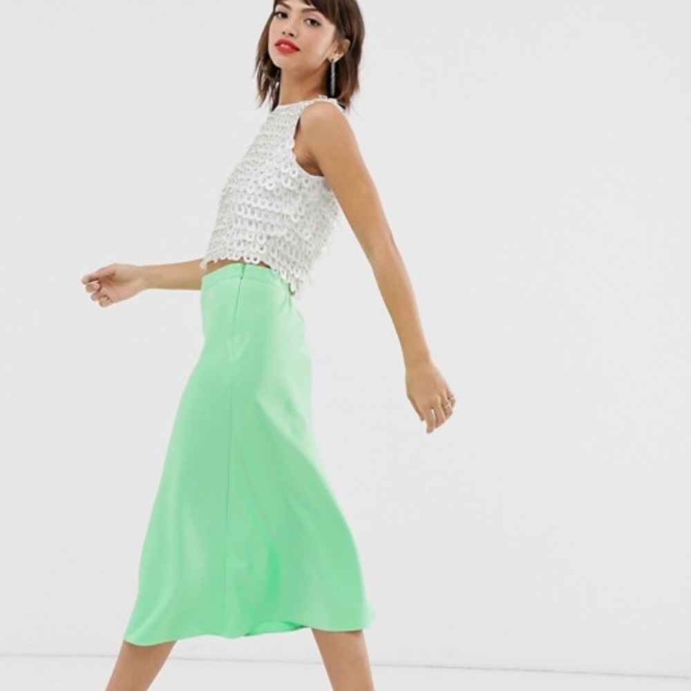 Warehouse green slip skirt
